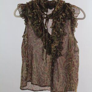 Women's Vintage Y2K Forever 21 Sheer Button Up Ruffle Top Size Small